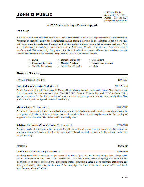 Example Biotech Resume