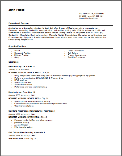 Example Biotech resume Page 1