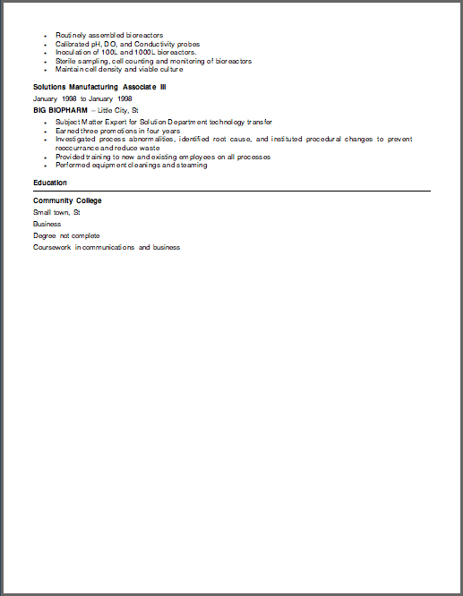 Example Biotech resume Page 2