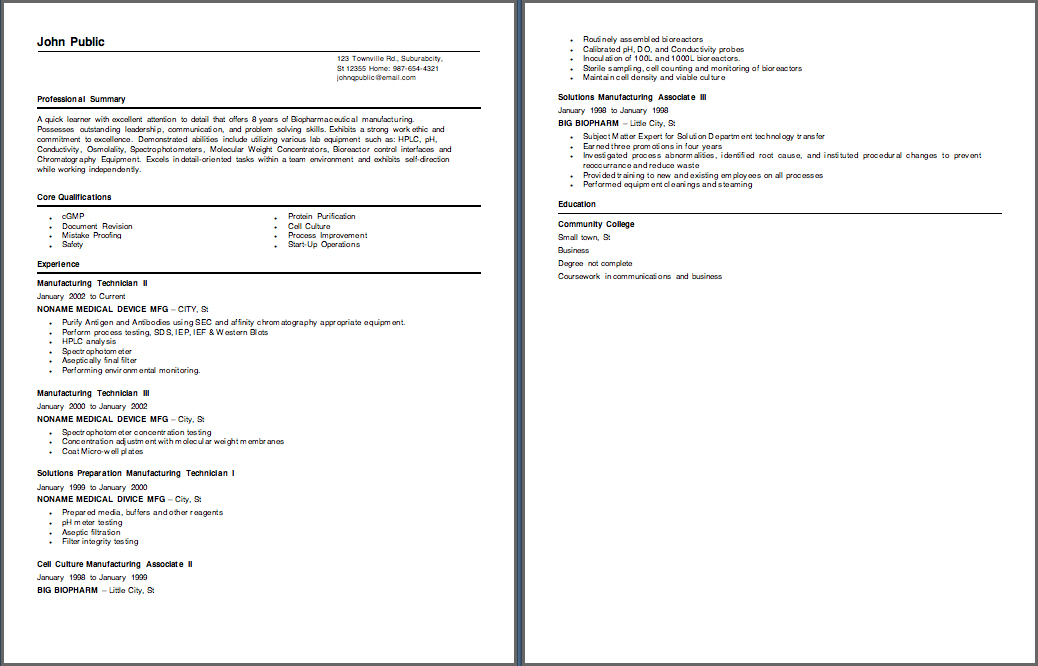 Sample Biotech Resume